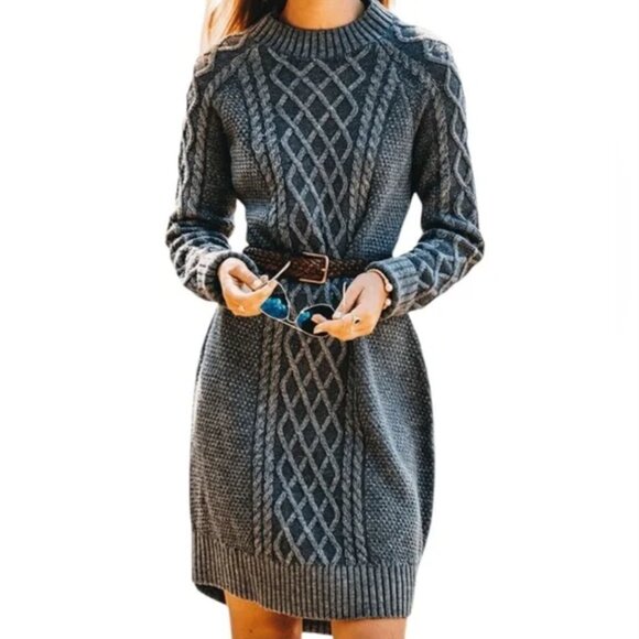 Kiel James Patrick Gray Cable Knit Sweater Dress Small – Classic Preppy Winter S - Picture 10 of 10